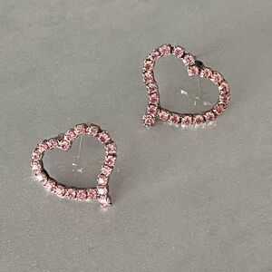 Pretty, Feminine Sparkly Pink Crystal Heart Earrings
